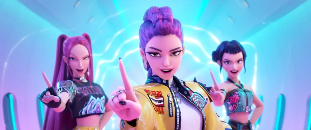 Kpop Demon Hunters idols posing confidently in vibrant outfits